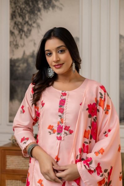 Contemporary Stitched Cotton Printed Kurti with Bottom and Dupatta for Functional Wear Anarkali Kurtis 