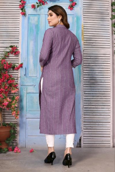  Cotton blend Straight Kurti in Purple Cotton Kurtis Wholesale