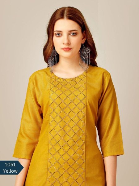 Cotton Magic Slub with Embroidery & Sequence Work Kurti Pant  Cotton Kurtis Wholesale