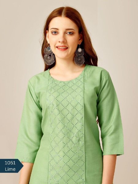 Cotton Magic Slub with Embroidery & Sequence Work Kurti Pant  Cotton Kurtis Wholesale