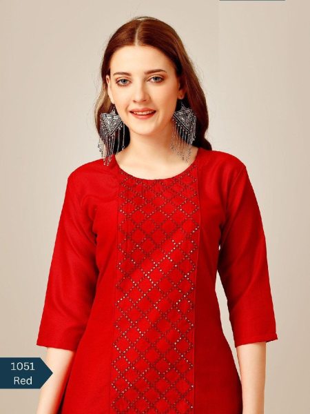 Cotton Magic Slub with Embroidery & Sequence Work Kurti Pant  Cotton Kurtis Wholesale