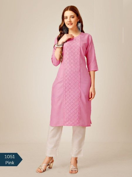 Cotton Magic Slub with Embroidery & Sequence Work Kurti Pant  Cotton Kurtis Wholesale