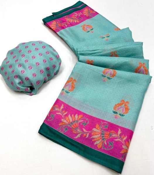 Cotton Mix Fabric Printed Saree Printed Cotton Sarees Wholesale
