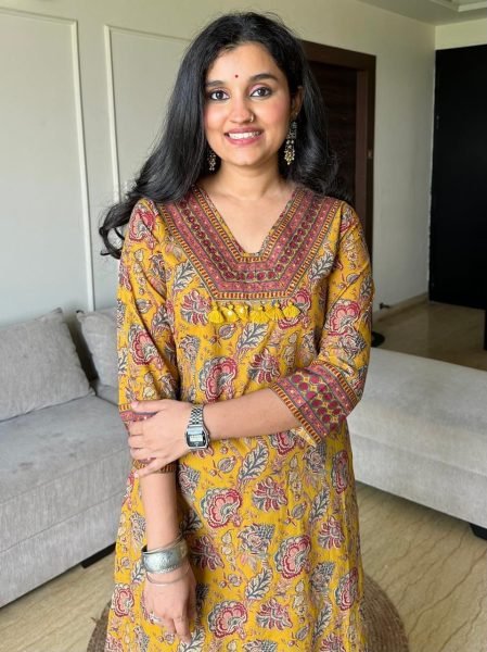 Cotton Mustard Yellow Casual Wear Kurti Set with neck  Embroidery  work 3 Piece Kurti Set