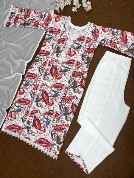 Cotton Printed Kurti Pant With Georgette Dupatta Ready To Wear Collection