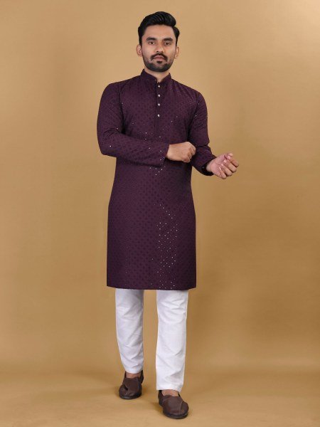 Cotton Rayon Sraight Men s Kurta with Sequin embroidery Collection  Kurta Pajama Wholesale