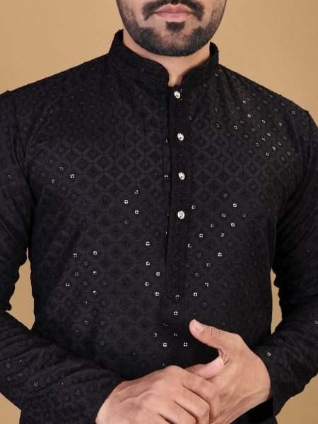 Cotton Rayon Sraight Men s Kurta with Sequin embroidery Collection  Kurta Pajama Wholesale