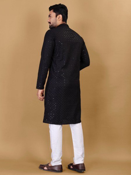 Cotton Rayon Sraight Men s Kurta with Sequin embroidery Collection  Kurta Pajama Wholesale