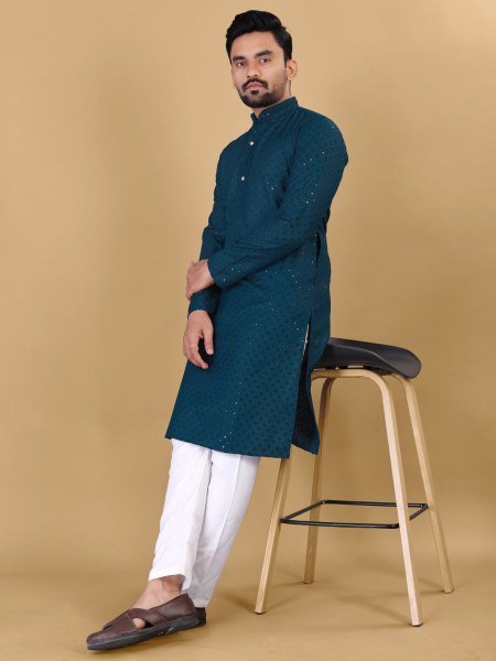 Cotton Rayon Sraight Men s Kurta with Sequin embroidery Collection  Kurta Pajama Wholesale