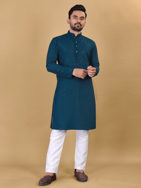 Cotton Rayon Sraight Men s Kurta with Sequin embroidery Collection  Kurta Pajama Wholesale