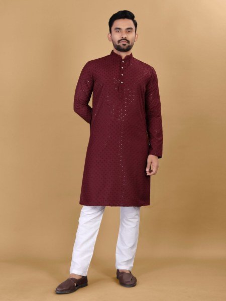 Cotton Rayon Sraight Men s Kurta with Sequin embroidery Collection  Kurta Pajama Wholesale