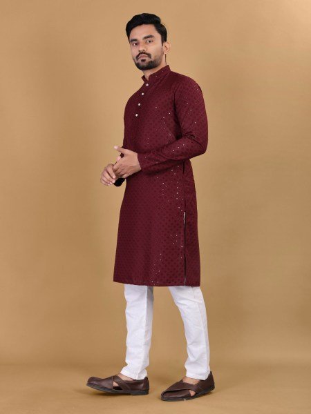 Cotton Rayon Sraight Men s Kurta with Sequin embroidery Collection  Kurta Pajama Wholesale