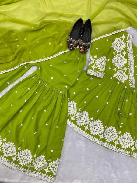 Cotton With Embroidery Work Sharara Suit  Ready To Wear Collection