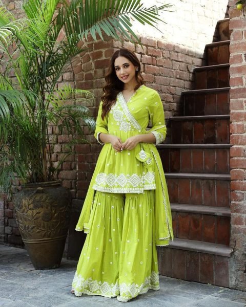 Cotton With Embroidery Work Sharara Suit  Ready To Wear Collection