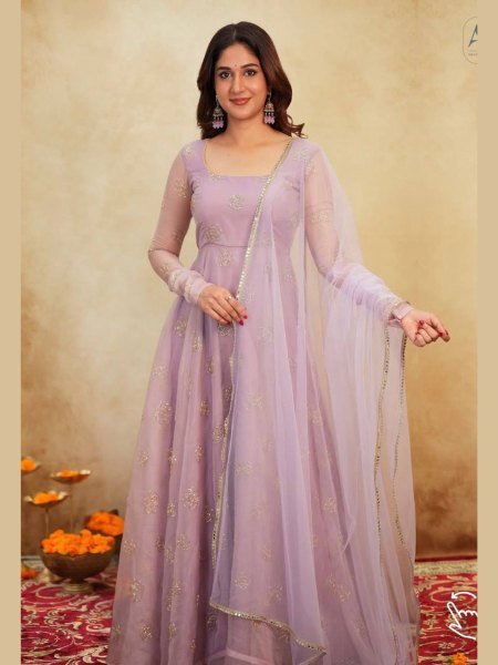 Cozy Lavender  Readymade Anarkali with Bids and Embroidery Work for  Party Wear Kurtis
