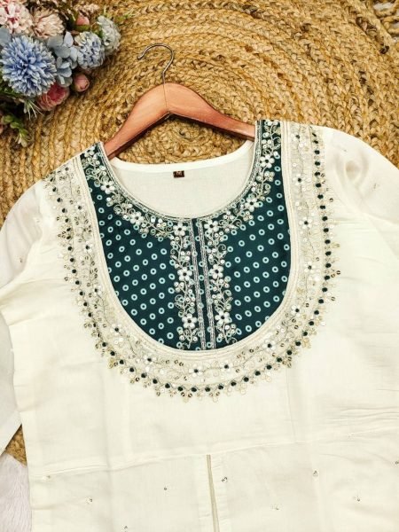 Cream and Green Kurta Palazzo Set for Women Festive Outfit with Diwali Discount Offer Kurti With Bottom Wholesale