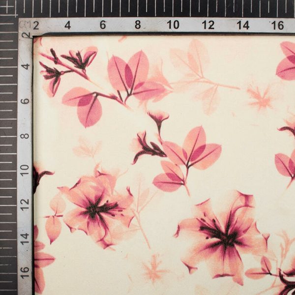 Cream And Peach Floral Pattern Digital Print Georgette Fabric Digital print 