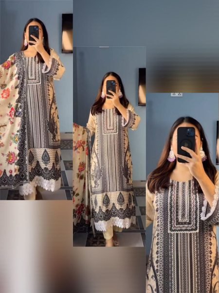 Cream Muslin Party Wear Fully Stitched Kurta Set With Digital Print Printed Kurtis