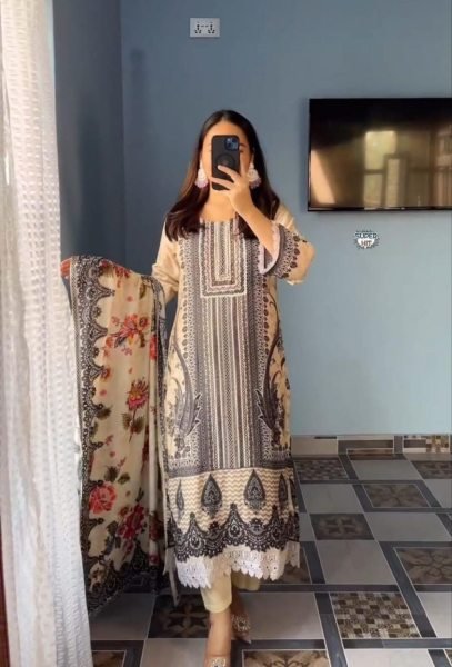 Cream Muslin Party Wear Fully Stitched Kurta Set With Digital Print Printed Kurtis