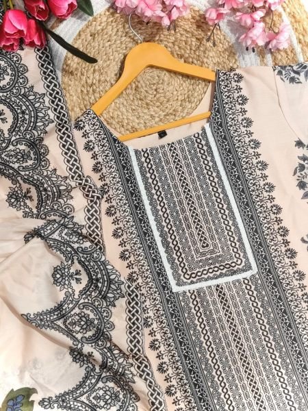 Cream Muslin Party Wear Fully Stitched Kurta Set With Digital Print Printed Kurtis