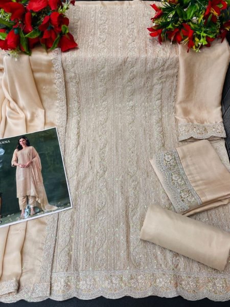 Cream Sparkle  Heavy Rangoli Suit with Heavy Cording Embroidery Party Perfect Designer Plazzo Salwar Suits Wholesale