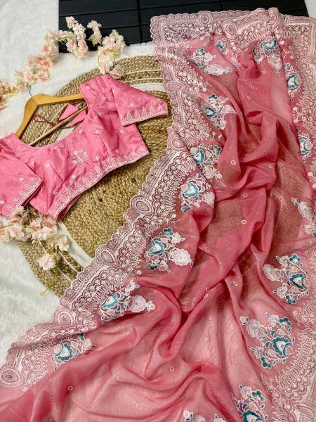Crunchy Soft Silk Saree with Exquisite Embroidery  Embroidery Sarees Wholesale