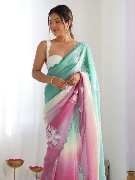 Crush Silk Saree With Sequin Embroidery And Soft Shine Export Edition