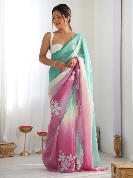 Crush Silk Saree With Sequin Embroidery And Soft Shine Export Edition Embroidery Sarees Wholesale