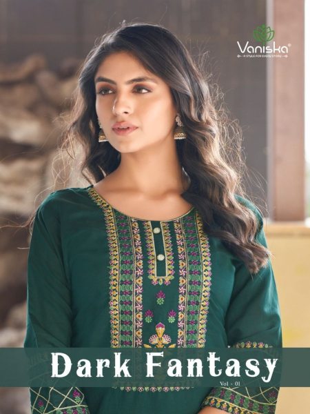 Dark Fantasy Catalogue Roman Silk Kurti Collection   Straight Cut Long Kurtis