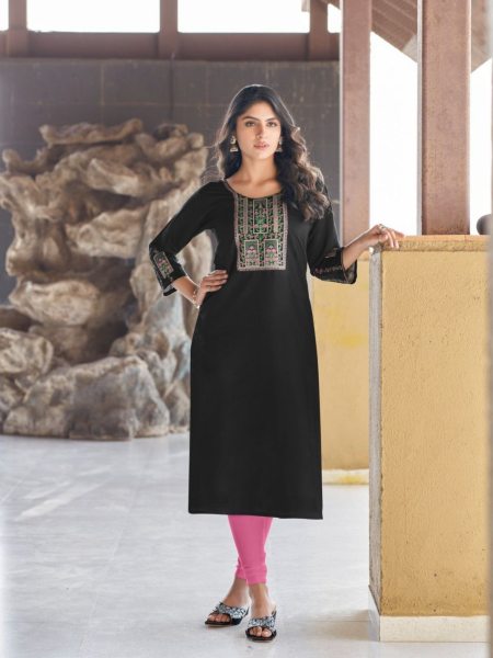 Dark Fantasy Catalogue Roman Silk Kurti Collection   Straight Cut Long Kurtis