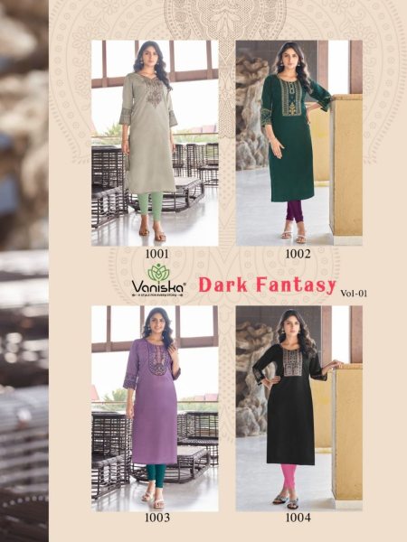 Dark Fantasy Catalogue Roman Silk Kurti Collection   Straight Cut Long Kurtis