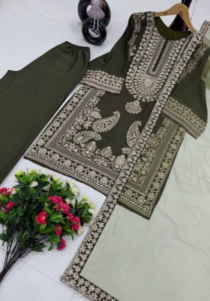 Dark Green Party Wear Embroidered Chinon Suit With Fancy Dupatta Set for Women In Best Price  Ready To Wear Collection