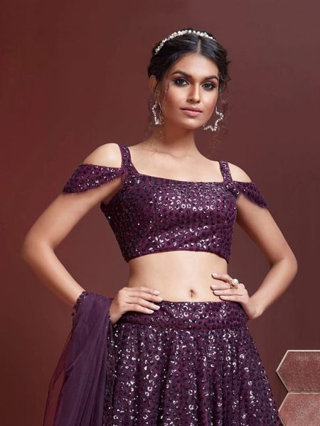 Dark Wine Party Special Soft Net Lehenga Choli by Royal Export Designer Lehenga Choli