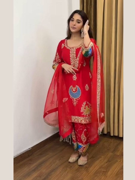 Dazzling Crepe Silk Embroidered and Sequins Work Suit Set with Net Dupatta for Festive Wear 