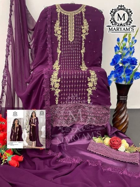 Dazzling Purple Color Heavy Georgette Embroidery Pakistani Suit Pakistani Suits Wholesale