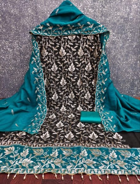 Deep Blue Multi Embroidered Vichitra Silk Salwar Suit Set Color Set Matching Dress Material Wholesale