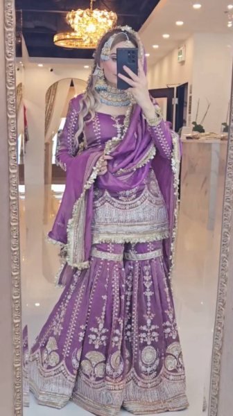 deep purple chinon silk punjabi suit embroidered plazzo set for party wear Ready To Wear Collection