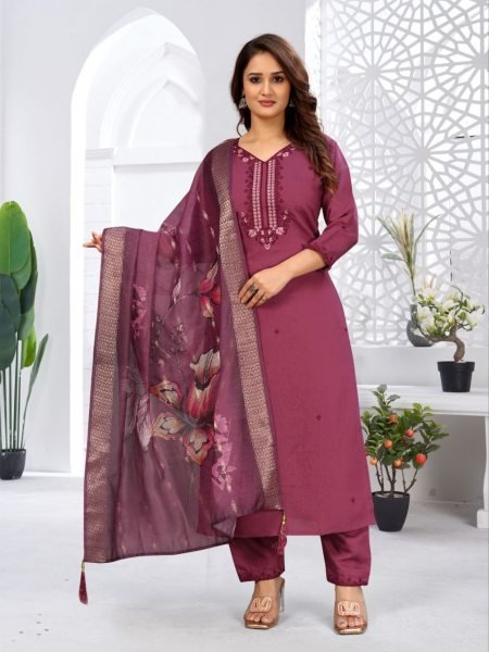 deep wine viscose suit set with matching dupatta graceful stitched look for party wear 3 Piece Kurti Set