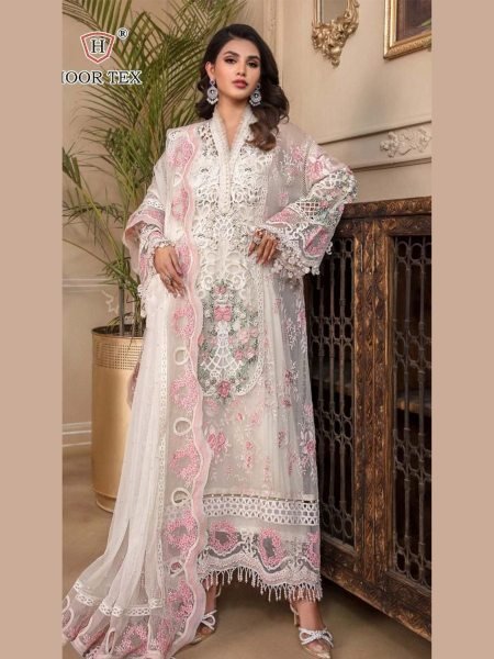Delicate Embroidered Pakistani Suit in White Georgette Ready to Wear Set