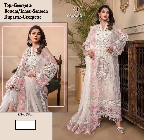 Delicate Embroidered Pakistani Suit in White Georgette Ready to Wear Set Pakistani Suits Wholesale