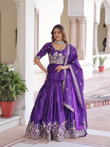 Delightful Gold Crush Embroidered Lehenga Choli Set for Wedding Wear  