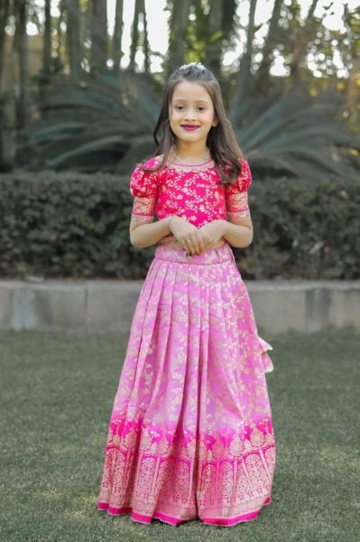 Delightful Mother Daughter Combo Pure Silk with Zari Weaving Half Saree Set Half Saree Lehenga