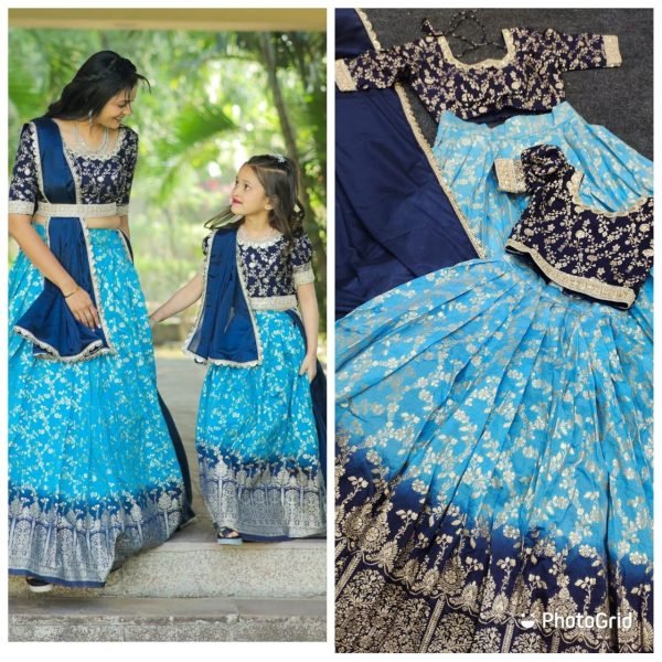 Delightful Mother Daughter Combo Pure Silk with Zari Weaving Half Saree Set Half Saree Lehenga