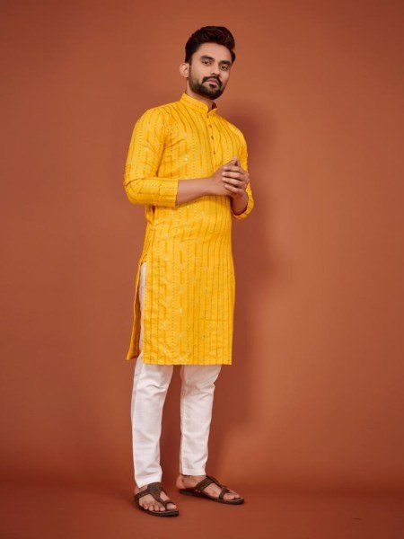 Desi Boy Look Sequance Embrodery Cotton kurta pant Kurta Pajama Wholesale