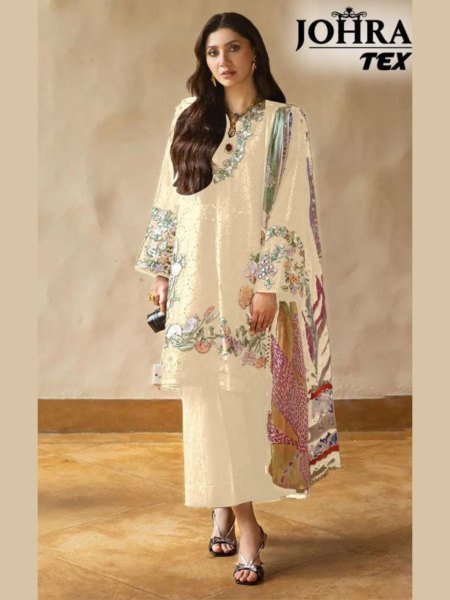 Design No.176 E Cotton Embroidered Suit Set with Maslin Digital Print Dupatta from Johra Catalog  Salwar Kameez
