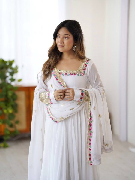 White Heavy Embroidered Anarkali Gown Set Party Collection at Manufacturer Rate Anarkali Kurtis 