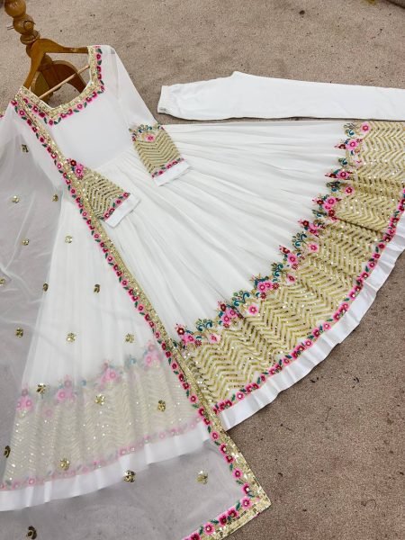 White Heavy Embroidered Anarkali Gown Set Party Collection at Manufacturer Rate Anarkali Kurtis 
