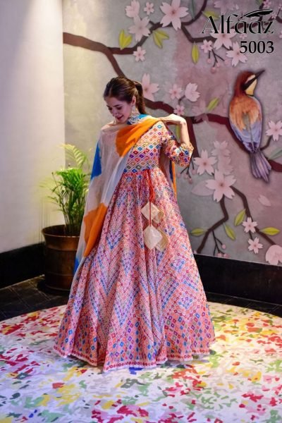 Designer Anarkali Silk Cotton Printed Gown   Dupatta Anarakali Gown Wholesale