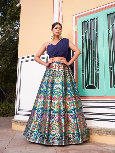 Designer Banarasi Silk Lehenga Choli with Intricate Zari Work Ready Made Blue Lehenga at Wholesale Price for Online Sale Designer Lehenga Choli