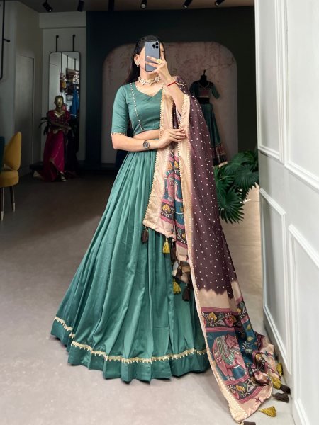 Designer Beautiful Chinon Sea Green Lace Work Event Wear Lehenga Choli With Dupatta 